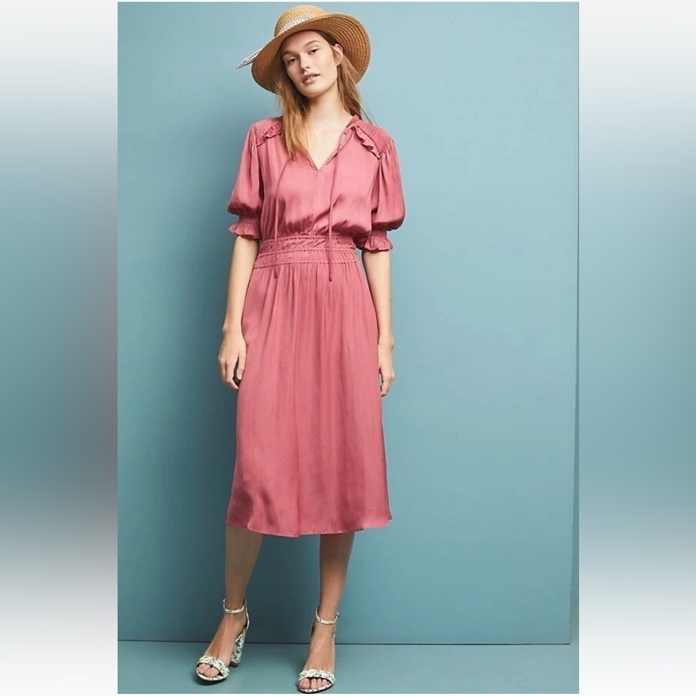 Anthropologie Cape May Midi Dress by Current Air Rose Pink Sz Small